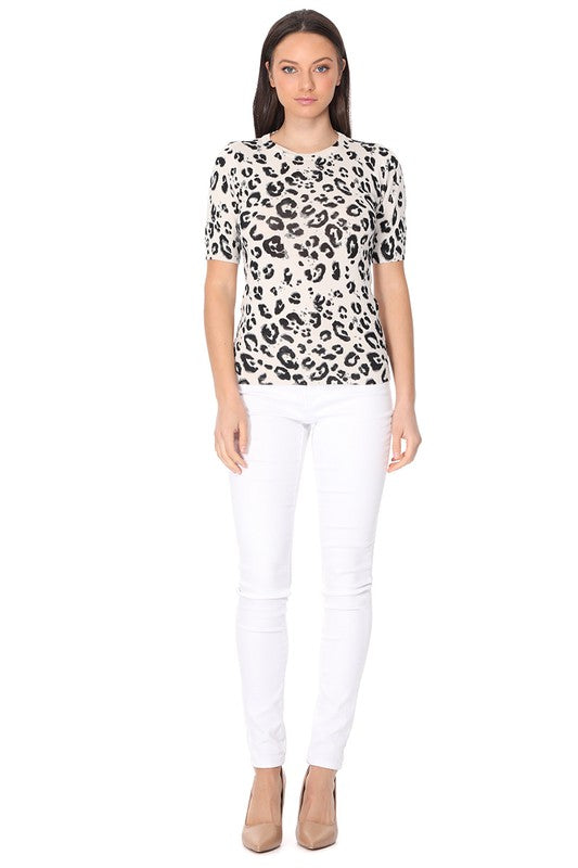 Leopard Print Casual Knit Pullover Sweater