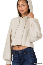 French Terry Drop Shoulder Cropped Hoodie