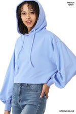French Terry Drop Shoulder Cropped Hoodie