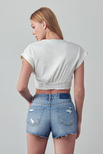 HIGH RISE DESTROYED DENIM SHORTS