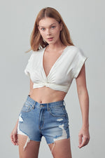 HIGH RISE DESTROYED DENIM SHORTS