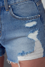 HIGH RISE DESTROYED DENIM SHORTS