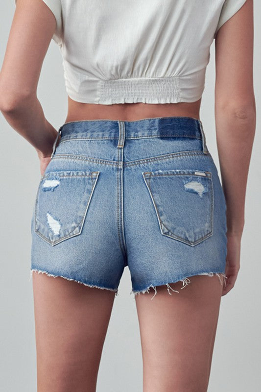 HIGH RISE DESTROYED DENIM SHORTS