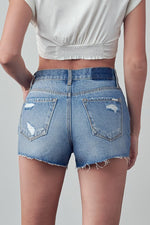 HIGH RISE DESTROYED DENIM SHORTS