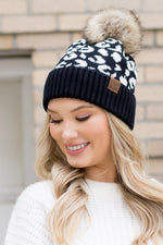 Leopard Fur Pom Beanie Winter Comfy