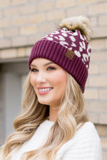 Leopard Fur Pom Beanie Winter Comfy