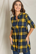 Plaid Empire Waist Tab Sleeve Tunic
