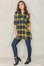 Plaid Empire Waist Tab Sleeve Tunic