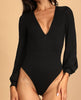 Romantic V-Neck Balloon Sleeve Tie-Back Bodysuit