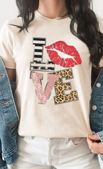 LOVE Multi Pattern Valentines Day Graphic Tee