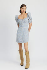 FLORAL MINI DRESS WITH PUFF SLEEVES
