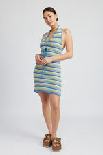 STRIPED CROCHET MINI DRESS WTIH HALTER NECK