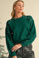 Pearl Drop Shoulder Round Neck Sweater