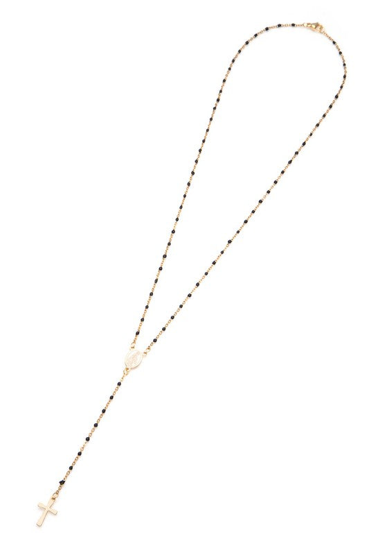 Black Beads Station Rosary Prayer Necklace