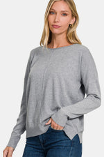 Zenana Front Seam Round Neck Sweater