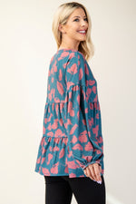Celeste Full Size Tiered Floral V-Neck Long Sleeve Blouse