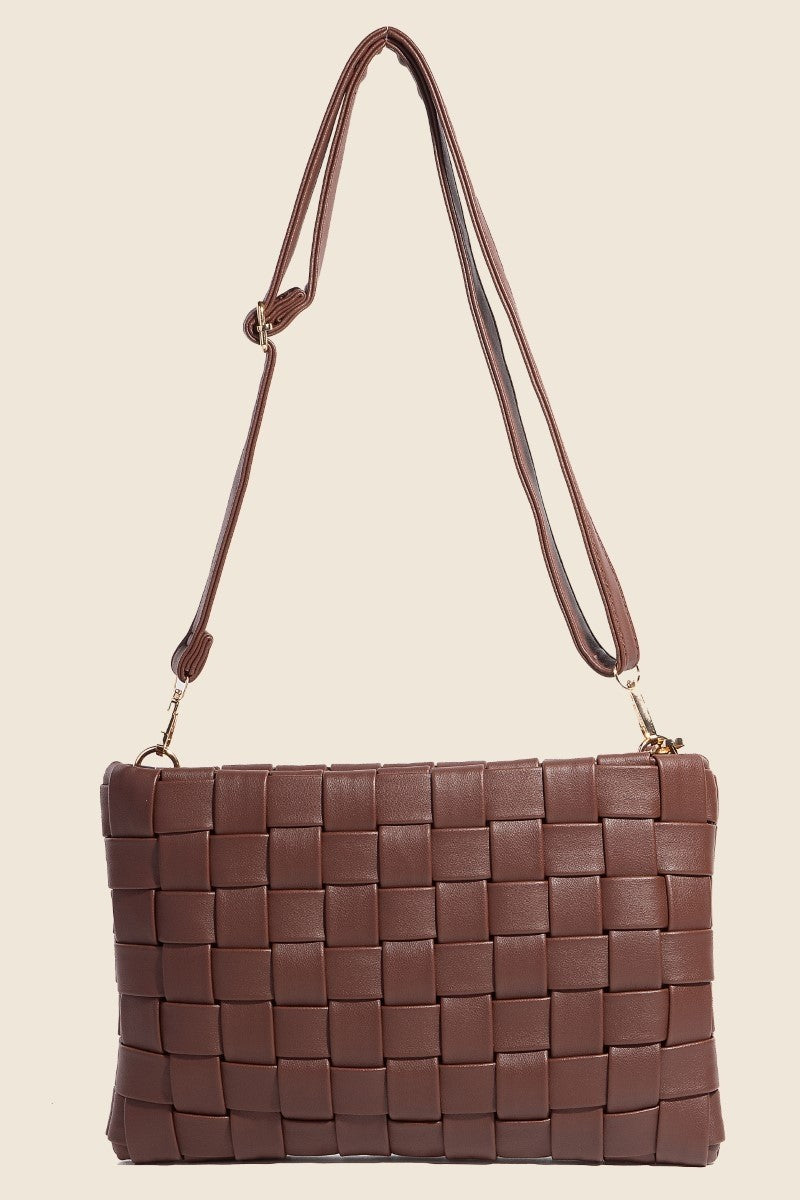 Fame Faux Leather Basket WeaveCrossbody Bag