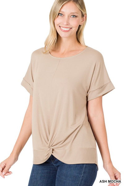 Rayon Span Crepe Knot-Front Top