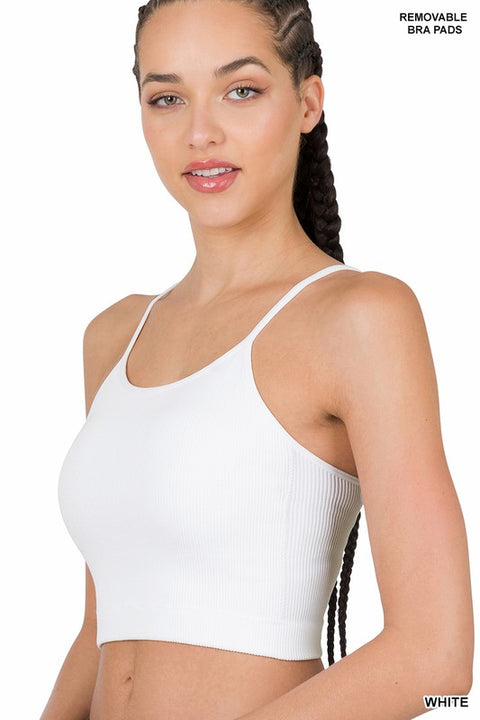 Ribbed Seamless Cropped Cami with Bra Pads New