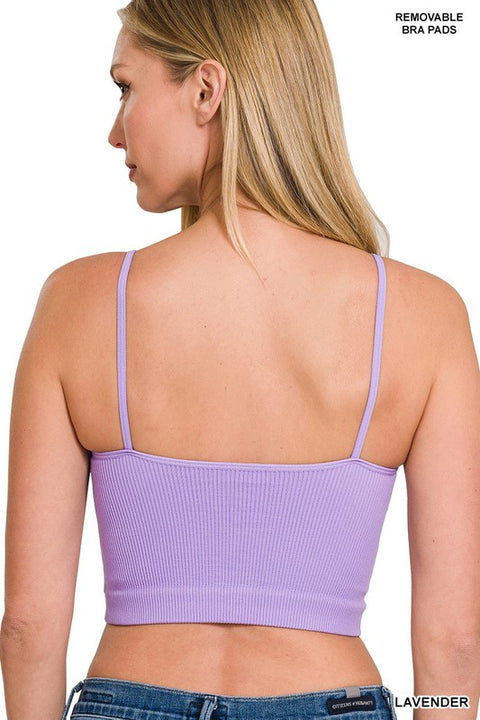 Ribbed Seamless Cropped Cami with Bra Pads New