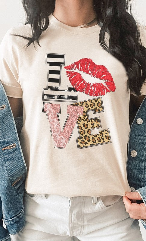LOVE Multi Pattern Valentines Day Graphic Tee