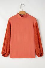 Women Swiss Dot Balloon Sleeve Loose Blouse