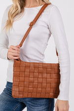 Fame Faux Leather Basket WeaveCrossbody Bag