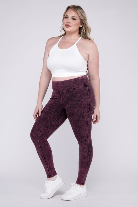 Plus Mineral Washed Wide Waistband Yoga Leggings
