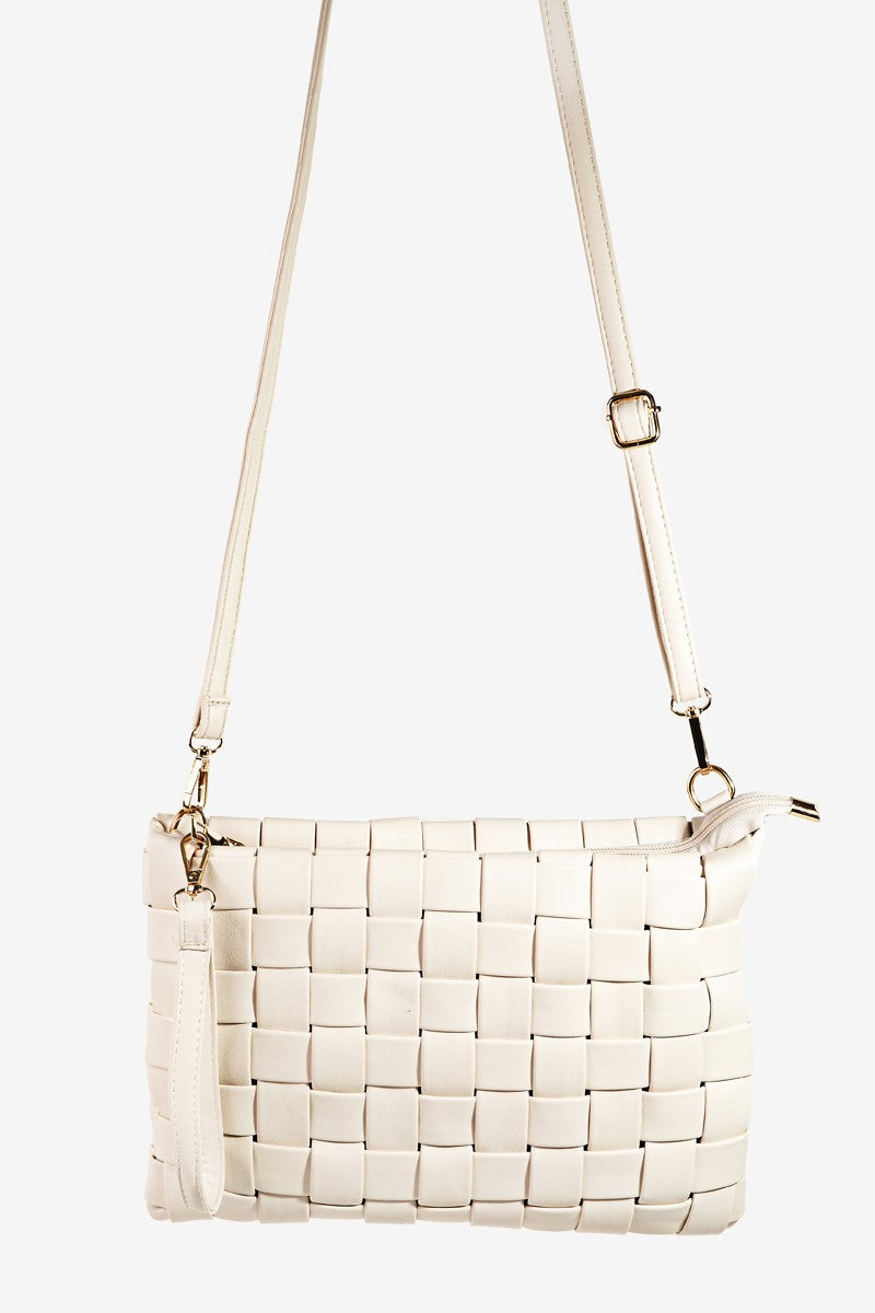 Fame Faux Leather Basket WeaveCrossbody Bag
