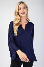 Celeste Full Size Notched Three-Quarter Sleeve Blouse
