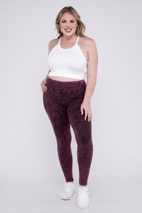 Plus Mineral Washed Wide Waistband Yoga Leggings