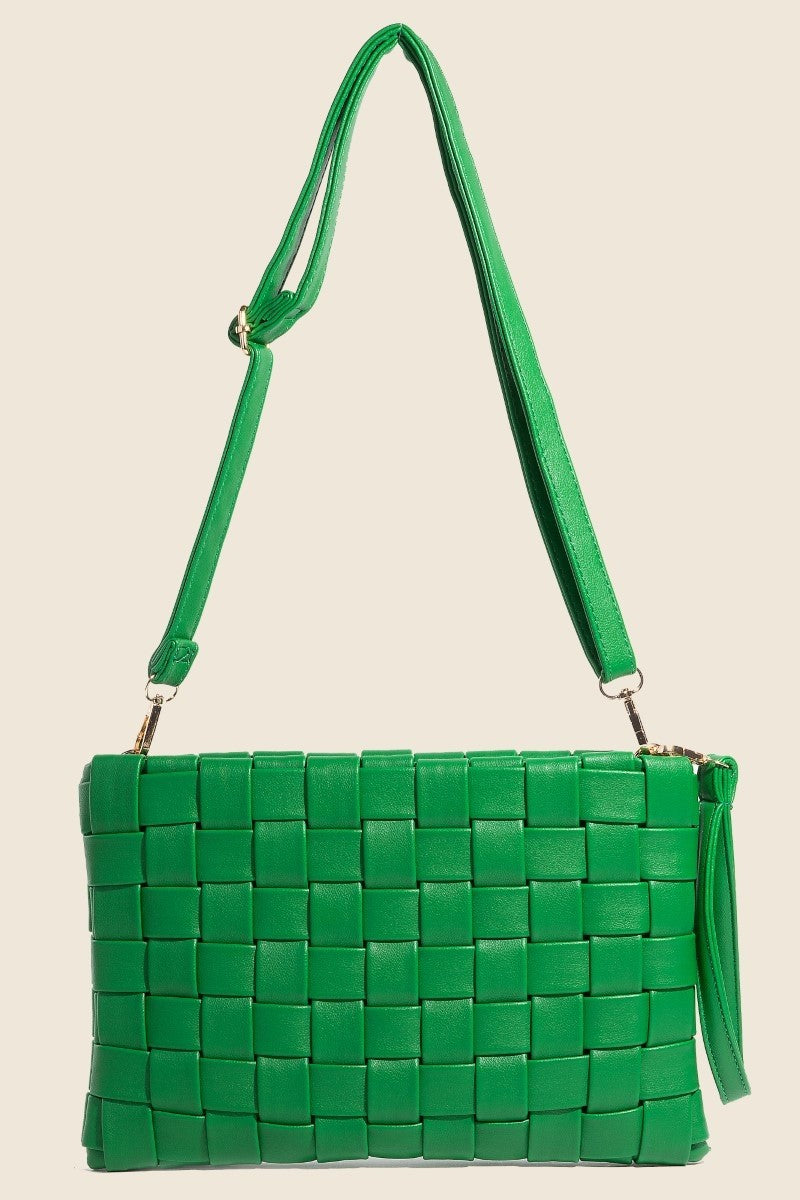 Fame Faux Leather Basket WeaveCrossbody Bag